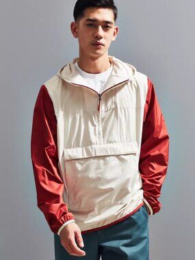 The North Face Men's Fanorak Jacket Half Zip Windbreaker White Red Size Medium